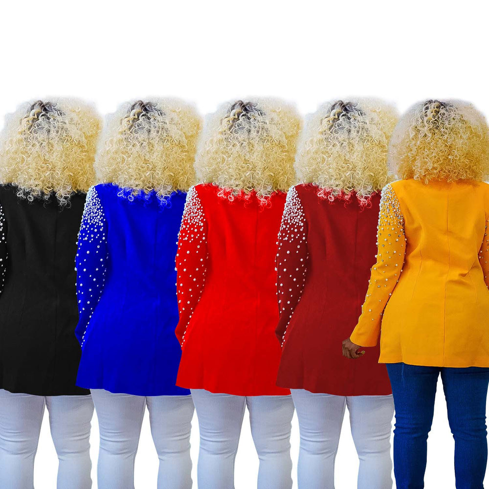 C6590 cross-border   fashion women's solid color beaded lapel long sleeve blazer