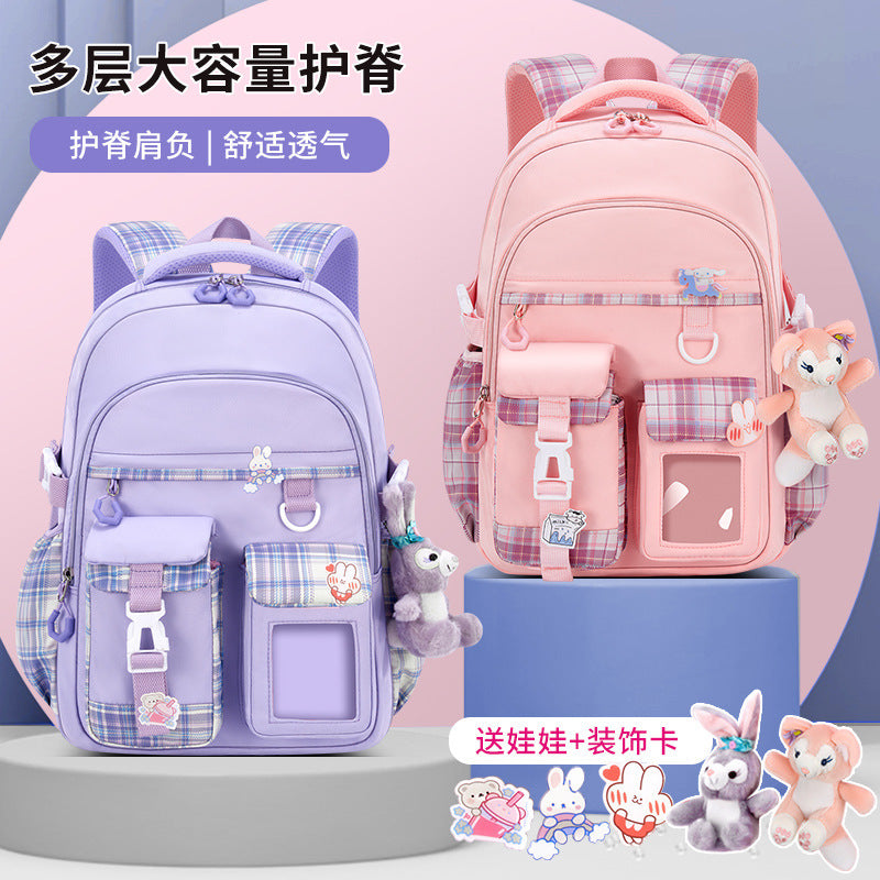 New cute and lightweight waterproof and load-reducing children's backpack, women's first to sixth grade backpack, children's school bag