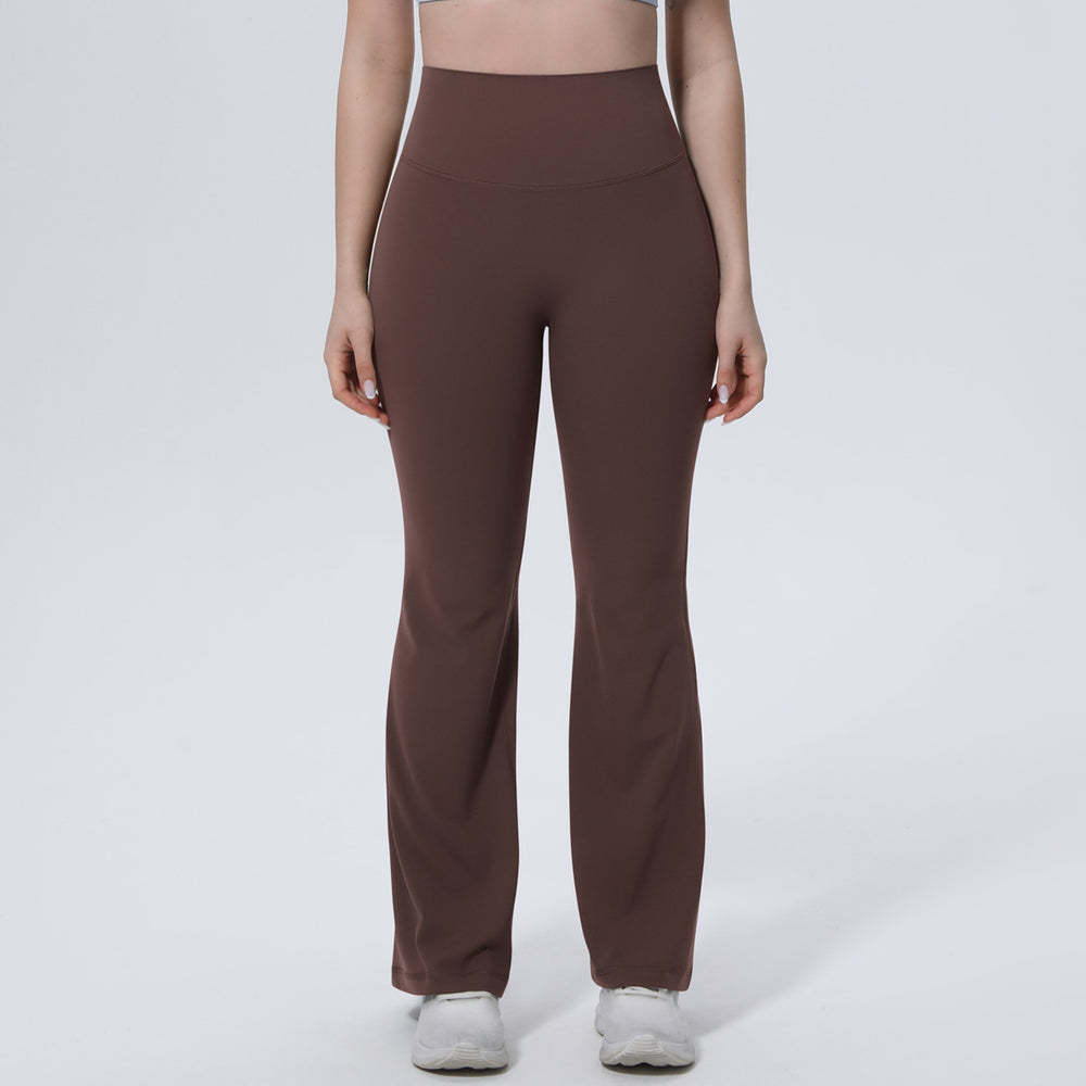 New arrival cross-border pure color breathable high waist hip lifting tight wide leg pants sports running fitness bell bottoms yoga clothes for women