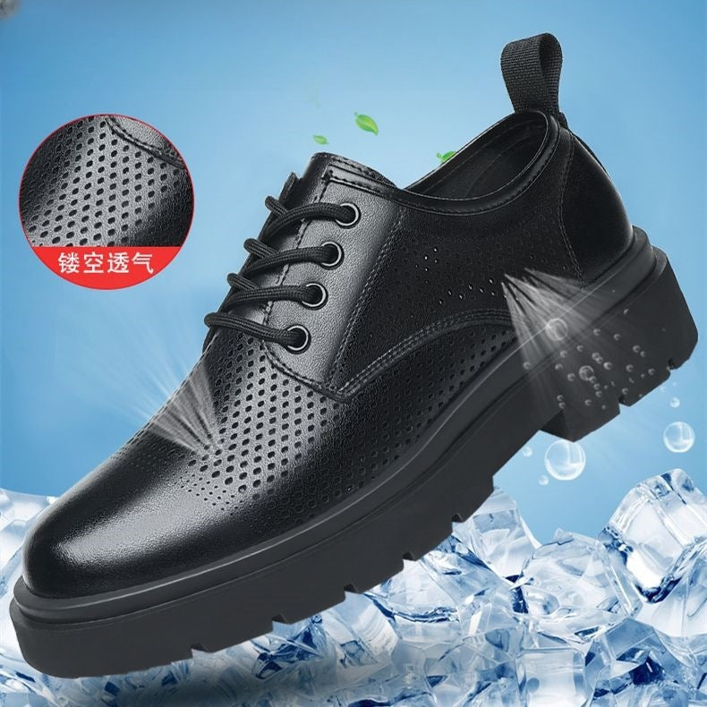 Thick sole leather shoesmencut out british soft leather business formal shoes big toe shoes low anklecasual wedding groom heightening shoes