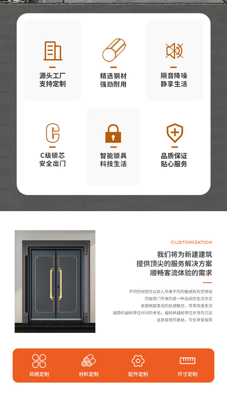 Zinc alloy door entrance door anti-theft door cast aluminum villa door double door grade a carved courtyard door wholesale