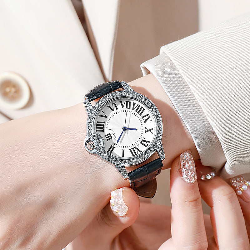 2025 new fashion diamond-studded women's watch with leather strap - quartz wristwatch, direct from manufacturer, ready to ship, dropshipping available