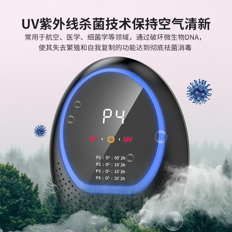 New air purifier for home use: bathroom sterilization, pet odor elimination, uv ozone disinfection, convenient rechargeable design