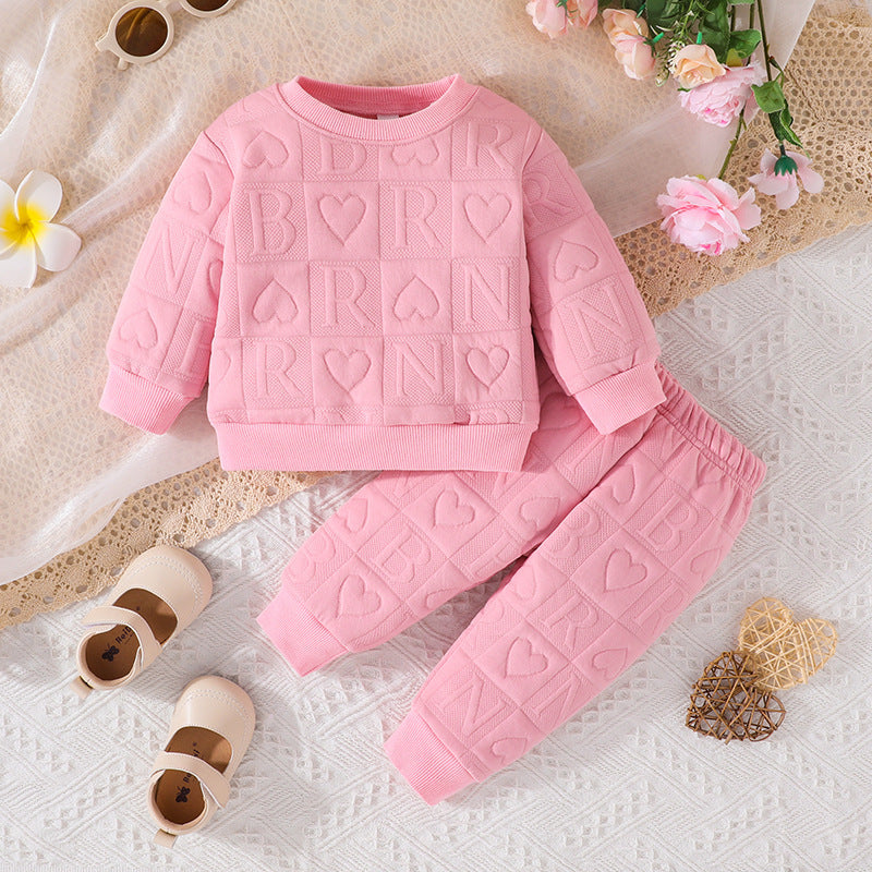 225-year cross-border spring & fallnew arrival baby girl round neck long sleevestops+letterprintingpantstwo-piece setin stock