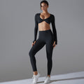 New solid color seamless underwear double-sided nylon long sleeve activewear yoga set - high elasticity, tight fit, anti-odor gym & yoga apparel