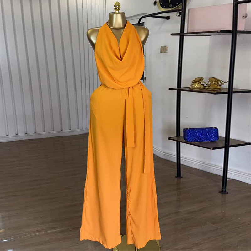 European and american cross-border women's fashion:  autumn new collection - stylish halter crop top and wide-leg pants casual set