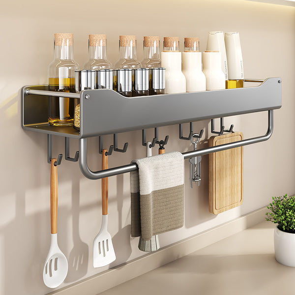 Gun Ash Kitchen Shelf No Punching Seasoning Rack Wall Mounted Knife Rack Chopstick Cage Cutting Board Pot Lid Rack Storage Set
