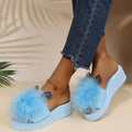 2024 summer new korean style ostrich feather one-strap flat sandals slippers women's plus size
