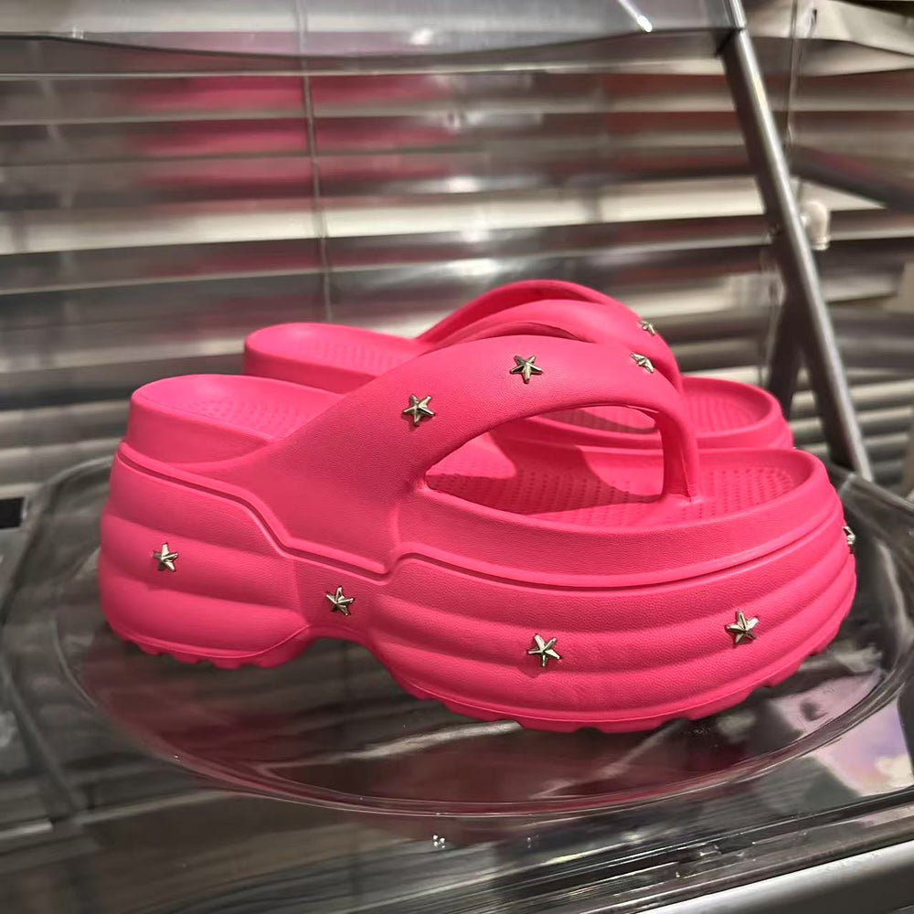 9cm height increasing slippers women's summer 2024 new fashion star flip flops women's beach shoes platform sole slippers