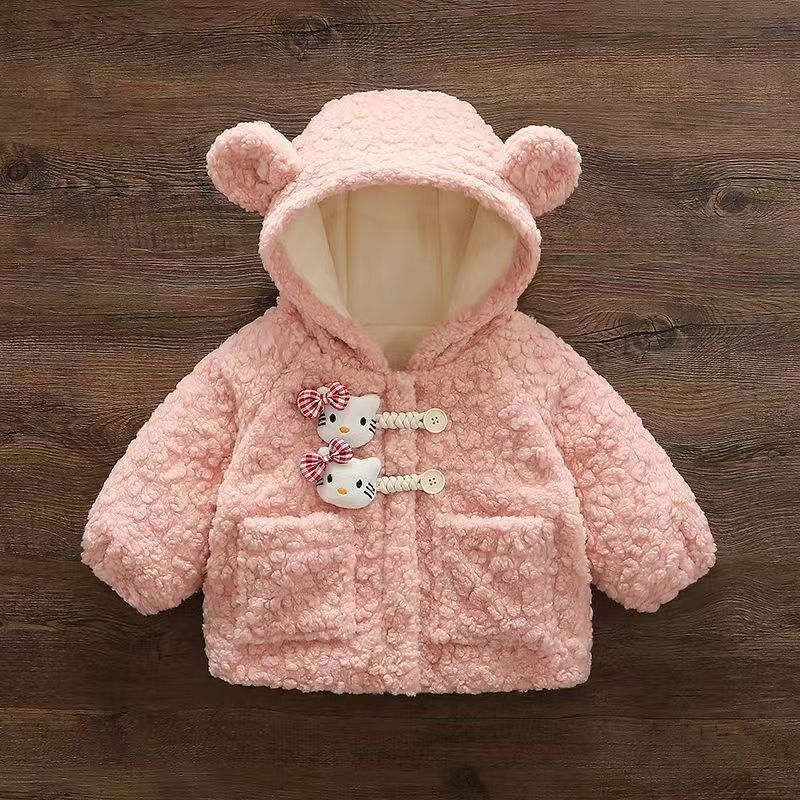 New girls' winter fleece-lined thickened fuzzy sweater, toddler cartoon rabbit cotton jacket, hooded baby girl padded coat - direct from the manufacturer