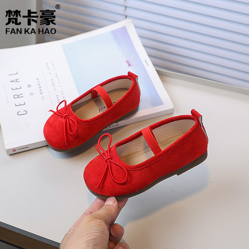 Vancahao kids mary jane leather shoes  spring/autumn new girls' bow princess shoes soft sole dance shoes