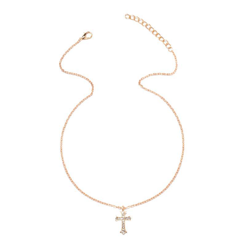 Rhinestone cross necklace wholesale - european & american style, diamond-studded pendant jewelry, women's high-end vintage autumn/winter sweater necklace