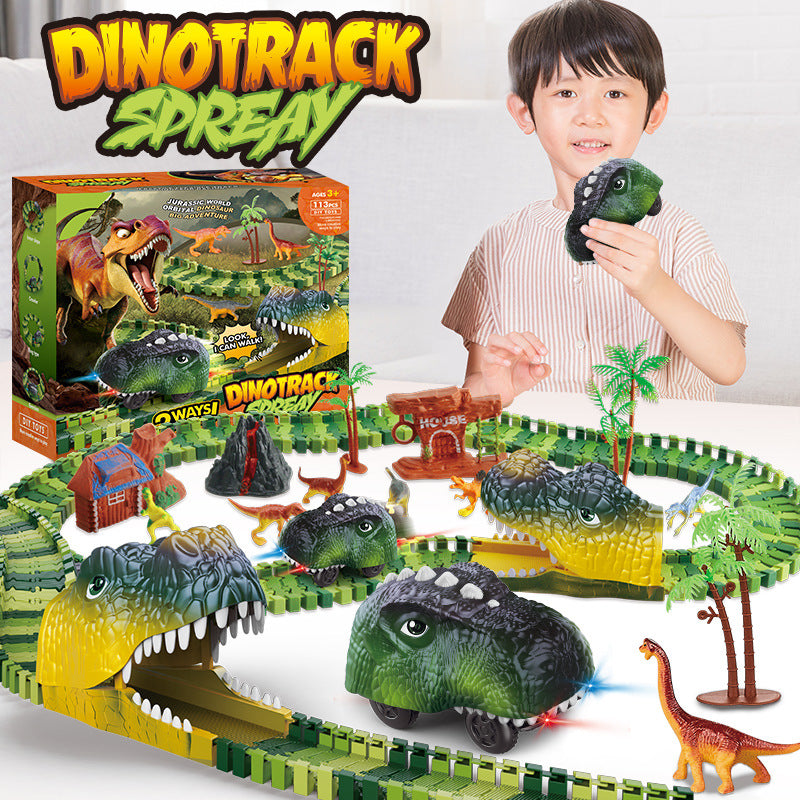 amazon hot-selling dinosaur track car kids' assembly toy, versatile roller coaster electric train wholesale