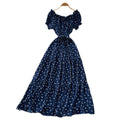 French chic red floral dress - women's summer korean style ruffle hem a-line maxi dress - slimming and figure-flattering