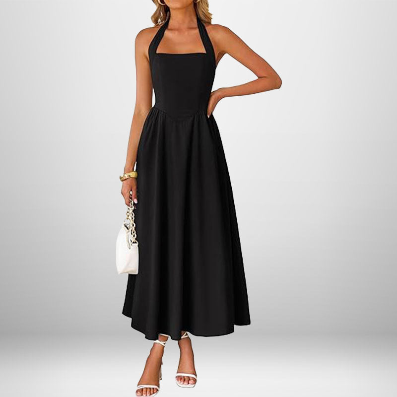 cross-border e-commerce women's fashion: european and american summer new arrivals - stylish and elegant wide strap halter neck backless dress