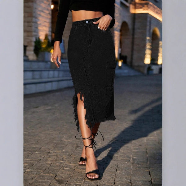 TC70041 #European and American   women's cut beard skirt short skirt denim skirt