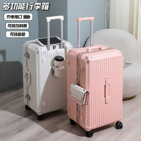24-Inch aluminum frame trolley case Thickened sports Internet celebrity suitcase with cup holder Large capacity 28-inch password suitcase