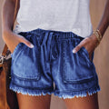 summer  new arrival  european and american foreign trade elastic waist drawstring casual high-waisted slimming denim shorts for women