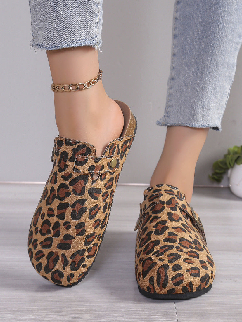 Plus size women's cork bottom slippers cross-border export baotou half slippers birkenstock shoes soft bottom roman shoes 35-46 wholesale