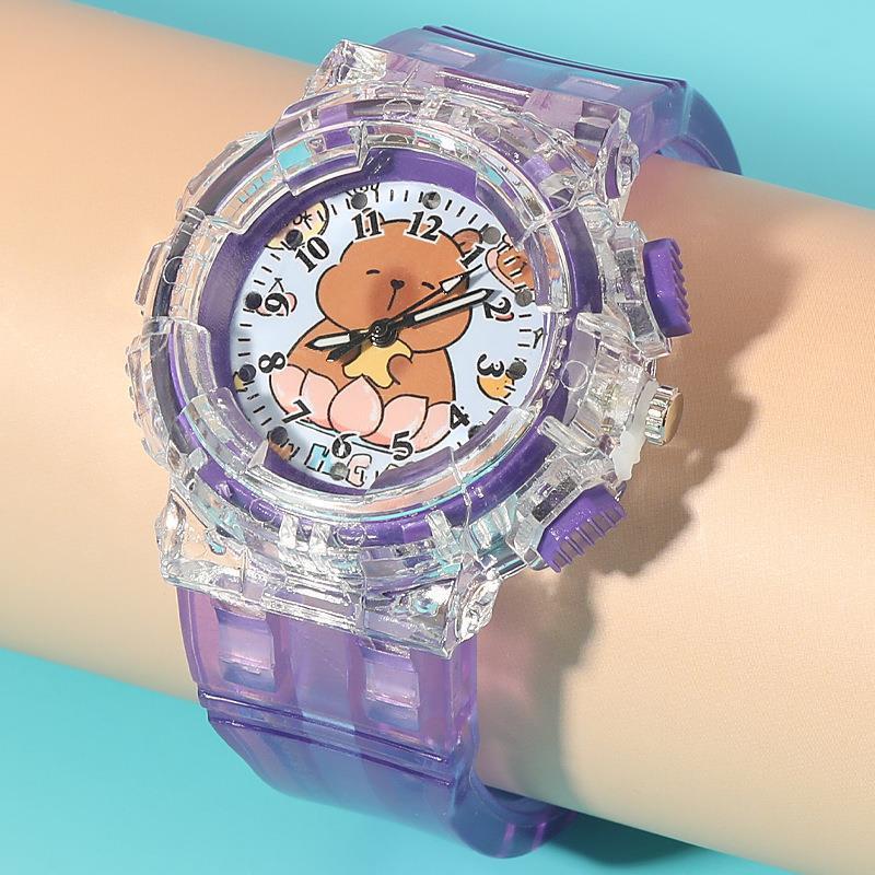 Cartoon kids' watch cute capybara quartz watch transparent strap luminous wristwatch boy girl electronic watch gift