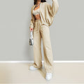 cross-border e-commerce women's fashion: european and american summer new arrivals - solid color zip-up cardigan sweatshirt, stylish casual outfit set