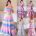 new spring/summer cross-border fashion: european and american style women's one-shoulder floral print maxi dress - off-the-shoulder fairy dress