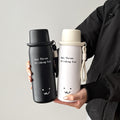 Smiling face double drink thermos cup for girls, good-looking bowl lid, student straw cup, large capacity water cup, wholesale personalized logo