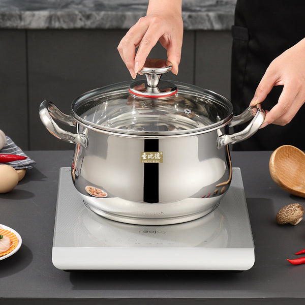 Stainless steel thickened soup pot binaural drum saucepan Korean large-capacity stainless steel pot induction cooker gas universal
