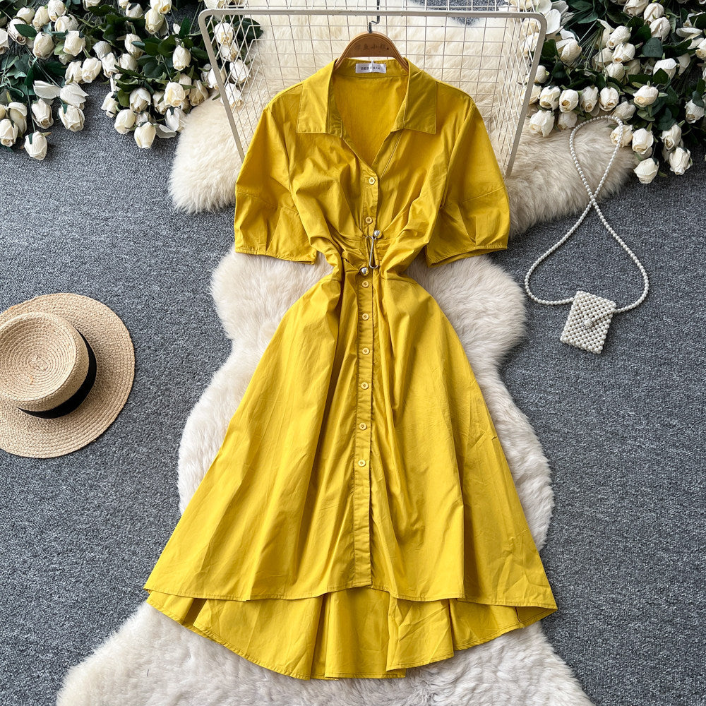 Commuting style polo collar short-sleeved shirt dress women's summersense of design waist slimming look a-line skirt summer