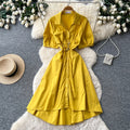 Commuting style polo collar short-sleeved shirt dress women's summersense of design waist slimming look a-line skirt summer
