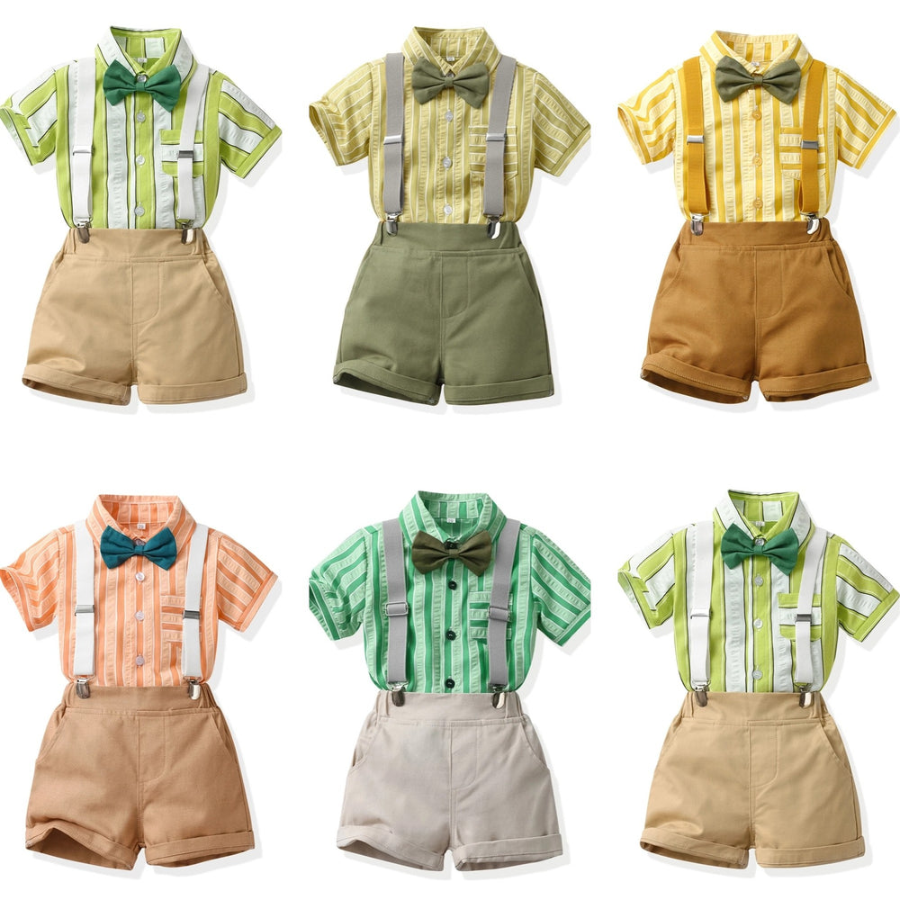 children's clothing, korean style kids' shirt and suspender shorts set, wholesale foreign trade children's clothing, boys' children's day performance costumes