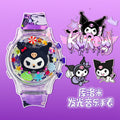 Kids' gift girls' electronic watch - stellalou, kuromi, hello kitty glitter luminous music flip cover rotating watch