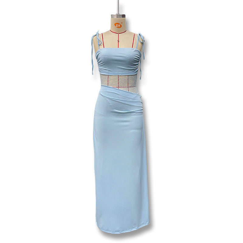 Aliexpress  spring new arrivals: european and american style sexy lace patchwork hollow-out see-through camisole dress