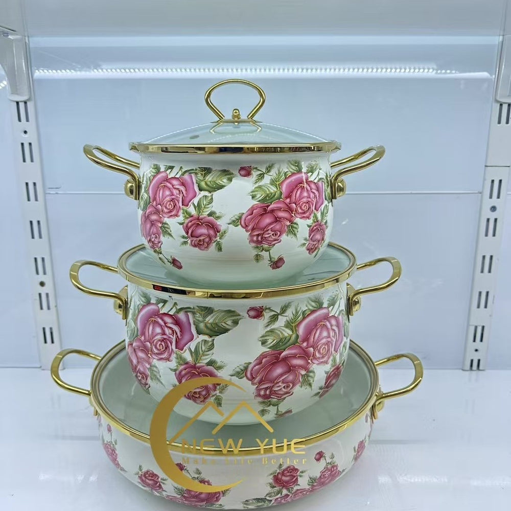 Factory direct sales cross-border hot selling thousands of charming flowers, birds and flowers enamel soup pot 20cm24cm30cm