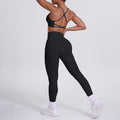 double-sided nylon beautiful back tight cross beautiful back flap pocket pants sports yoga suit running fitness two-piece set
