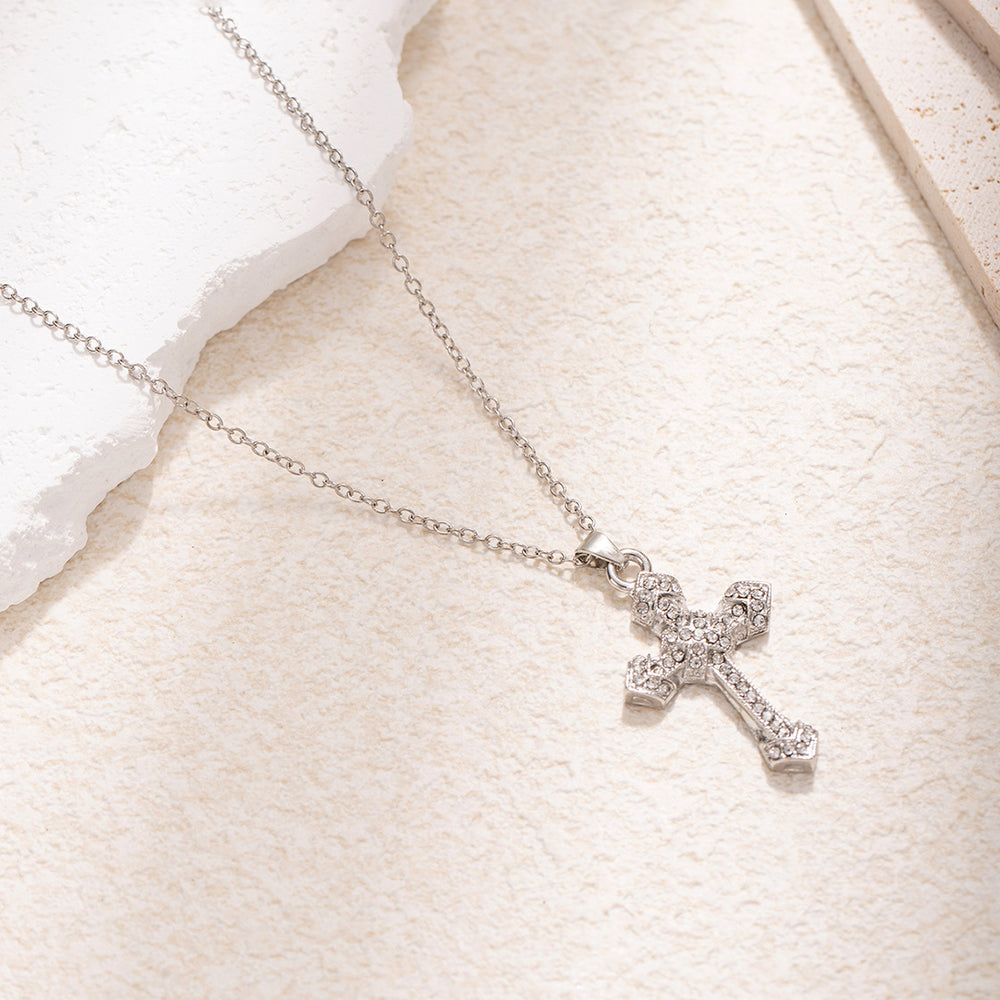 Full diamond cross necklace wholesale european and american cross-border jewelry niche design retro accessible luxury sweet cool style clavicle chain