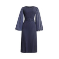 Aliexpress  new long sleeve midi solid color dress african women's plus size pleated skirt with belt