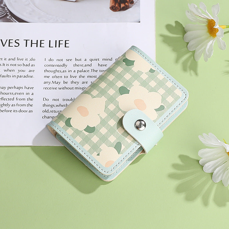 Small fresh three-fold wallet, short women's  explosion, portable driver's license card holder, three-fold storage change purse.