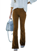 2025 spring/summer women's solid color high-waisted slim-fit cropped flare pants corduroy elastic waist casual trousers