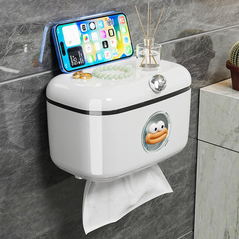 Bathroom sliding lid tissue box wall-mounted multi-functional towel storage rack punch-free waterproof roll paper storage box