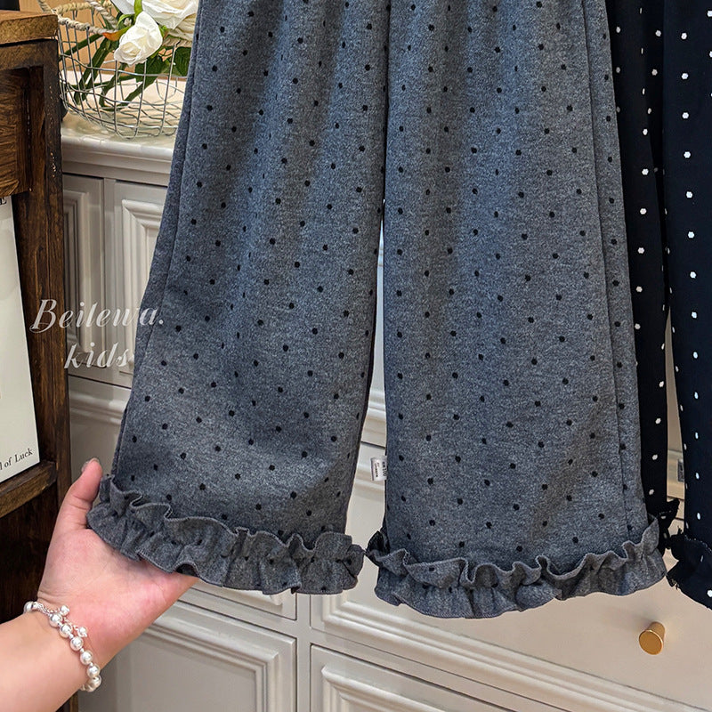Girls' autumn new arrivals: comfortable, loose-fit casual pants - stylish polka dot straight-leg trousers for little girls, korean fashion long pants, trendy style