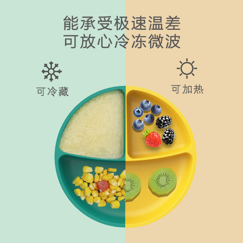 Kids tableware baby platinum silicone bowl baby silicone suction cup divider dinner plate food grade silicone tableware