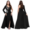 C7296 cross-border e-commerce european and american high-end sexy v-neck rhinestone-embellished long-sleeved slit mermaid dress with full skirt