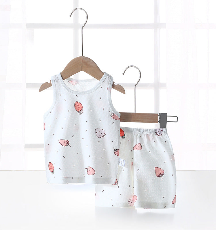 Baby tank top set - summer lightweight pure cotton sleeveless loungewear shorts - unisex kids' pajamas & summer outfit