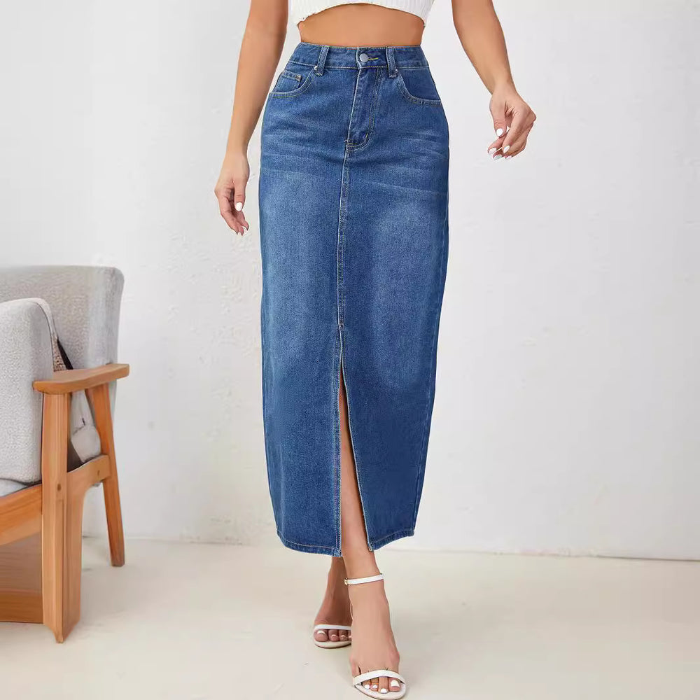 Export denim skirt new arrivalfashion slit whisker denim skirt washed horse denim skirt