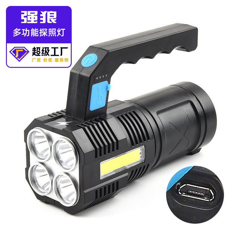 Cross-border searchlight household outdoor COB strong light flashlight 4LED strong light flashlight ABS portable light direct sales