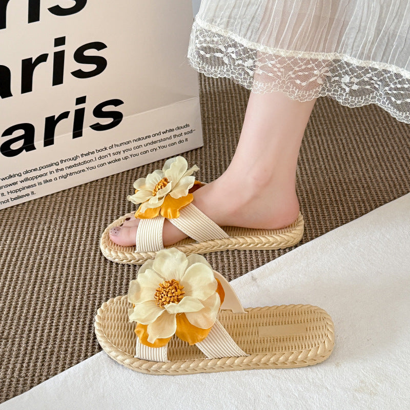 New arrival fairy style slippers for women summeroutwearfashionnon-slipelegance flower beach shoes sunflower vacation flip-flops