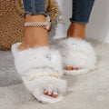 plus size double striped fur slippers for women indoor and outdoor wear 2024fall and winternew arrivalflatspopular one-line sandals