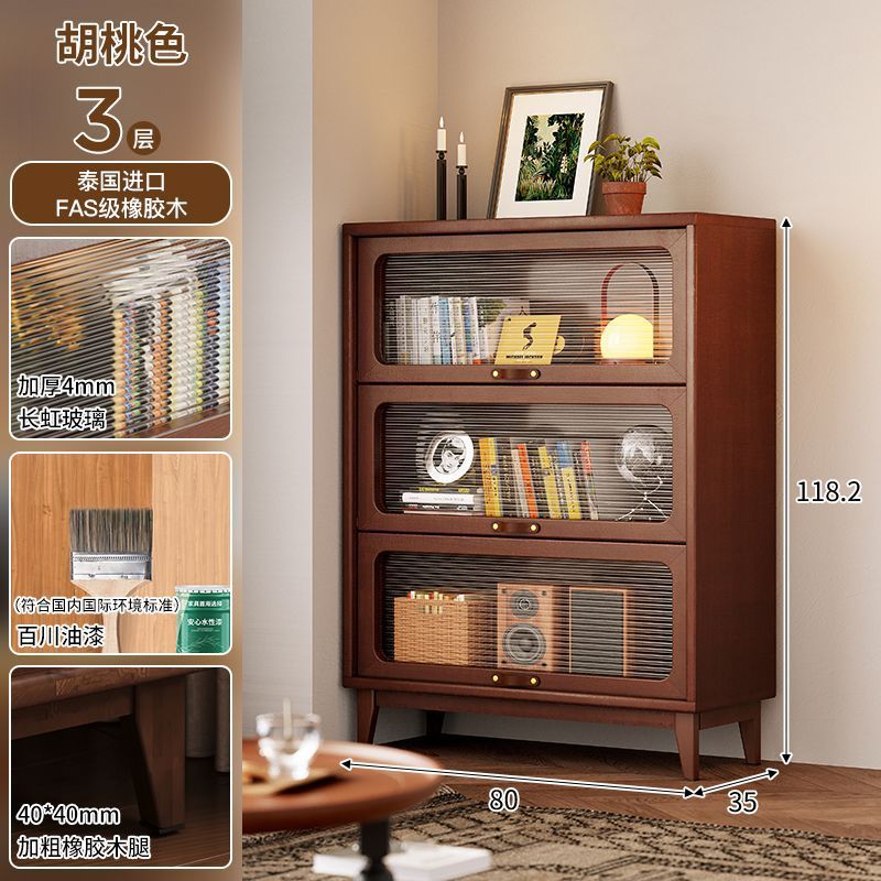 Solid wood bookcase dustproof with glass door bookshelf storage rack floor-standing for home storage cabinet living room bookcase medieval style