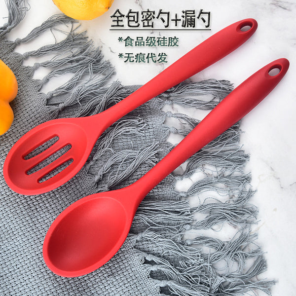 Integrated silicone kitchenware, kitchen cooking spoon, dense spoon, rice spoon, small colander, salad spoon, stirring salad and tableware